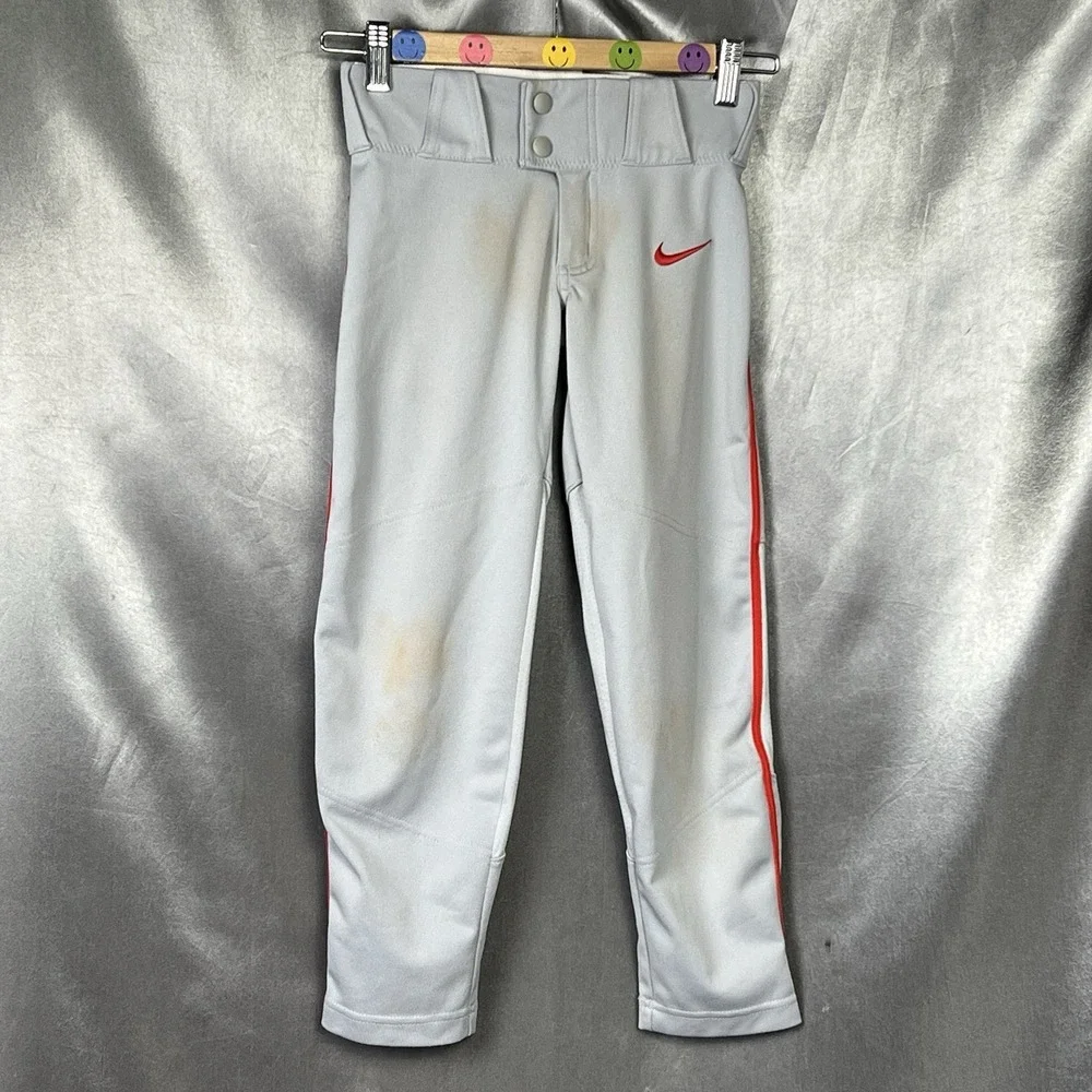 Nike Boys Vapor Select Baseball Pants Gray Red Piping XS -BQ6443-056 Youth Gear‎